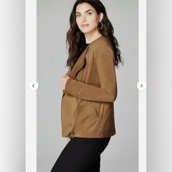 NWOT J.Jill Acorn Brown Faux Suede Asymmetric Zip Up Moto Jacket Size medium - Picture 3 of 9